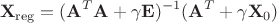 $${\bf X}_\mathrm{reg}=({\bf A}^T{\bf A}+\gamma {\bf E})^{-1}({\bf A}^T+\gamma {\bf X}_0)$$