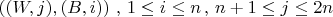 $\left((W,j),(B,i) \right )\, ,\, 1 \leq i\leq n \, , \, n+1\leq j \leq 2n$