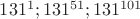 $131^1;131^{51};131^{101}$