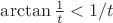 $\arctan\frac1t<1/t$
