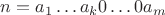 $n=a_1\dots a_k 0\dots0 a_m$