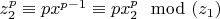 $z_2^p \equiv px^{p-1} \equiv px_2^p \mod (z_1)$