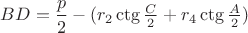 $BD=\dfrac p2-(r_2\ctg \frac C2+r_4\ctg \frac A2)$