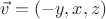 $\vec{v}=(-y,x,z)$