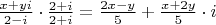 $\frac{x+yi}{2-i}\cdot \frac{2+i}{2+i}=\frac{2x-y}{5}+\frac{x+2y}{5}\cdot i$