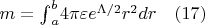 $m={\int}_{a}^{b}4{\pi}{\varepsilon}e^{\Lambda/2}r^2dr \quad(17)$