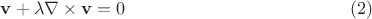 $${\mathbf{v}} + \lambda \nabla  \times {\mathbf{v}} = 0 \eqno(2)$$