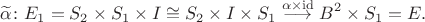 $$\widetilde\alpha\colon E_1=S_2\times S_1\times I\cong S_2\times I\times S_1\stackrel{\alpha\times{\rm id}}\longrightarrow B^2\times S_1=E. $$