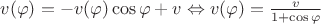 $v(\varphi)=-v(\varphi)\cos\varphi+v \Leftrightarrow v(\varphi)=\frac{v}{1+\cos\varphi}$