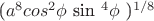 $$$($a$^8 cos ^2 $\phi$ sin ^4 $\phi$ )^ {1/8}$$