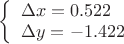 $\left\{\begin{array}{l}\Delta x = 0.522\\
\Delta y = -1.422\end{array}$
