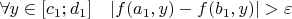 $\forall y\in[c_1;d_1]\quad|f(a_1,y)-f(b_1,y)|>\varepsilon$