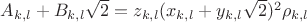 $A_{k,l}+B_{k,l}\sqrt{2}=z_{k,l}(x_{k,l}+y_{k,l}\sqrt{2})^2\rho_{k,l}$