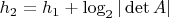 $h_{2} = h_{1} + \log_{2}|\det A|$