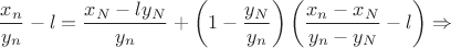 $$ \frac{x_n}{y_n} - l = \frac{x_N-ly_N}{y_n} +\left(1-\frac{y_N}{y_n}\right)\left(\frac{x_n-x_N}{y_n-y_N}-l\right) \Rightarrow$$