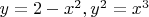 $y=2-x^2, y^2=x^3$