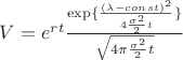 $V = {e^{rt}}\frac{{\exp \{ \frac{{{{(\lambda  - const)}^2}}}{{4\frac{{{\sigma ^2}}}{2}t}}\} }}{{\sqrt {4\pi \frac{{{\sigma ^2}}}{2}t} }}$