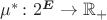 {\mu^{*}  \colon 2^{ \boldsymbol{E} }   \to \mathbb{R_{+}}}