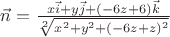$\vec{n}=\frac{x\vec{i}+y\vec{j}+(-6z+6)\vec{k}}{\sqrt[2]{x^2+y^2+(-6z+z)^2}}$