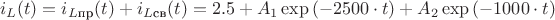 $$i_L(t)=i_{L\text{пр}}(t)+i_{L\text{св}}(t)=2.5+A_1\exp{(-2500\cdot t)}+A_2\exp{(-1000\cdot t)}$$