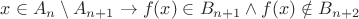 $x \in A_n \setminus A_{n + 1} \rightarrow f(x) \in B_{n + 1} \wedge  f(x) \notin B_{n + 2}$