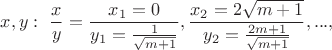 $x,y:\ \dfrac{x}{y}=\dfrac{x_1=0}{y_1=\frac{1}{\sqrt{m+1}}},\dfrac{x_2=2\sqrt{m+1}}{y_2=\frac{2m+1}{\sqrt{m+1}}},...,$