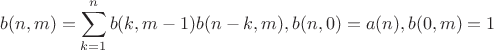 $$b(n,m)=\sum\limits_{k=1}^{n}b(k,m-1)b(n-k,m), b(n,0)=a(n), b(0,m)=1$$
