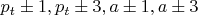 $p_t\pm 1 ,p_t\pm 3 ,a\pm 1 ,a\pm 3$