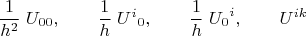 $$\dfrac 1 {h^2} \; U_{00}, \qquad \dfrac 1 h \; {U^i}{}_0, \qquad  \dfrac 1 h \; {U_0}^i, \qquad U^{i k}$$