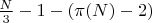 $\frac{N}{3} - 1 - (\pi(N) - 2)$