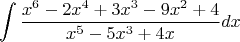 $$\int \frac{x^6-2x^4+3x^3-9x^2+4}{x^5-5x^3+4x}dx$$