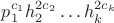 $p_{1}^{c_{1}}h_{2}^{2c_{2}}\ldots h_{k}^{2c_{k}}$