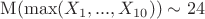 $\mathrm{M}(\max({X_1, ... , X_{10})) \sim 24$