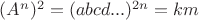 $(A^n)^2=(abcd...)^{2n}=km$