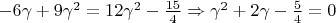 $-6\gamma+9\gamma^2=12\gamma^2-\frac{15}{4} \Rightarrow \gamma^2+2\gamma-\frac{5}{4}=0$