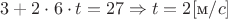 $3+2\cdot 6\cdot t=27\Rightarrow t=2 [\text{м}/c]$