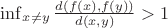$\inf_{x\ne y}\frac{d(f(x),f(y))}{ d(x,y)}>1$