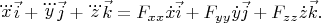 $$
\dddot{x}\vec{i}+ \dddot{y}\vec{j}+ \dddot{z}\vec{k}=F_{xx}\dot{x}\vec{i}+
F_{yy}\dot{y}\vec{j}+F_{zz}\dot{z}\vec{k}.
$$