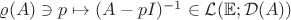 $\varrho(A) \ni p \mapsto (A-pI)^{-1} \in \mathcal{L}(\mathbb{E};\mathcal{D}(A))$