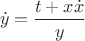 $$\dot y = \frac{t+x \dot x}{y}$$