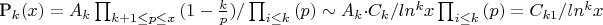 P_k(x)=A_k\prod_{k+1 \leq p\leq x}{(1-\frac {k} {p})}/\prod_{i\leq k} {(p)}\sim A_k \cdot C_k/ln^k x \prod_{i\leq k}{(p)}=C_{k1}/ln^k x