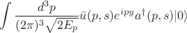 $$\int\frac{d^3p}{(2\pi)^3 \sqrt{2E_p}}\bar{u}(p,s)e^{ipy}a^\dagger(p,s)|0\rangle$$