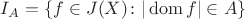 $I_A=\{f\in J(X) \colon |\mathop{\rm dom}f|\in A\}$