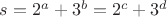 $s = {2^a} + {3^b} = {2^c} + {3^d}$