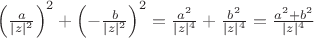 $\left(\frac{a}{|z|^2}\right)^2 +\left (-\frac{ b}{|z|^2}\right)^2 = \frac{a^2}{|z|^4}+\frac{b^2}{|z|^4}=\frac{a^2 + b^2}{|z|^4}$