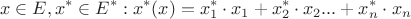 $$x \in E, x^*\in E^*: x^*(x)= x^*_1\cdot x_1+x^*_2\cdot x_2...+x^*_n\cdot x_n$$