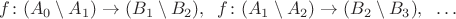 $$f\colon (A_0\setminus A_1)\to (B_1\setminus B_2), \;\; f\colon (A_1\setminus A_2)\to (B_2\setminus B_3), \;\; \ldots $$
