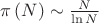 $\pi \left( N \right)\sim \frac{N}{\ln N}$
