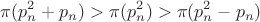 \[
\pi (p_n^2  + p_n ) > \pi (p_n^2 ) > \pi (p_n^2  - p_n )
\]