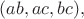 $(ab,ac,bc),$